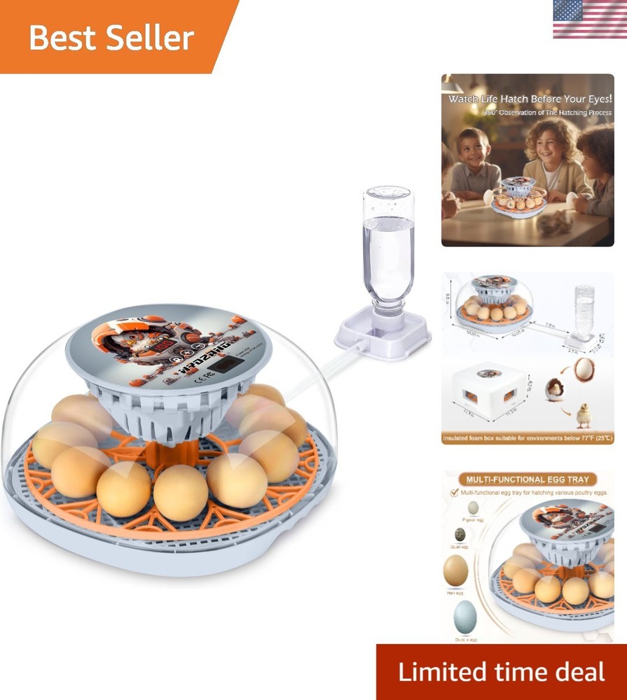 Smart 12 Egg Incubator with Automatic Turner & Temperature Control for Poultry