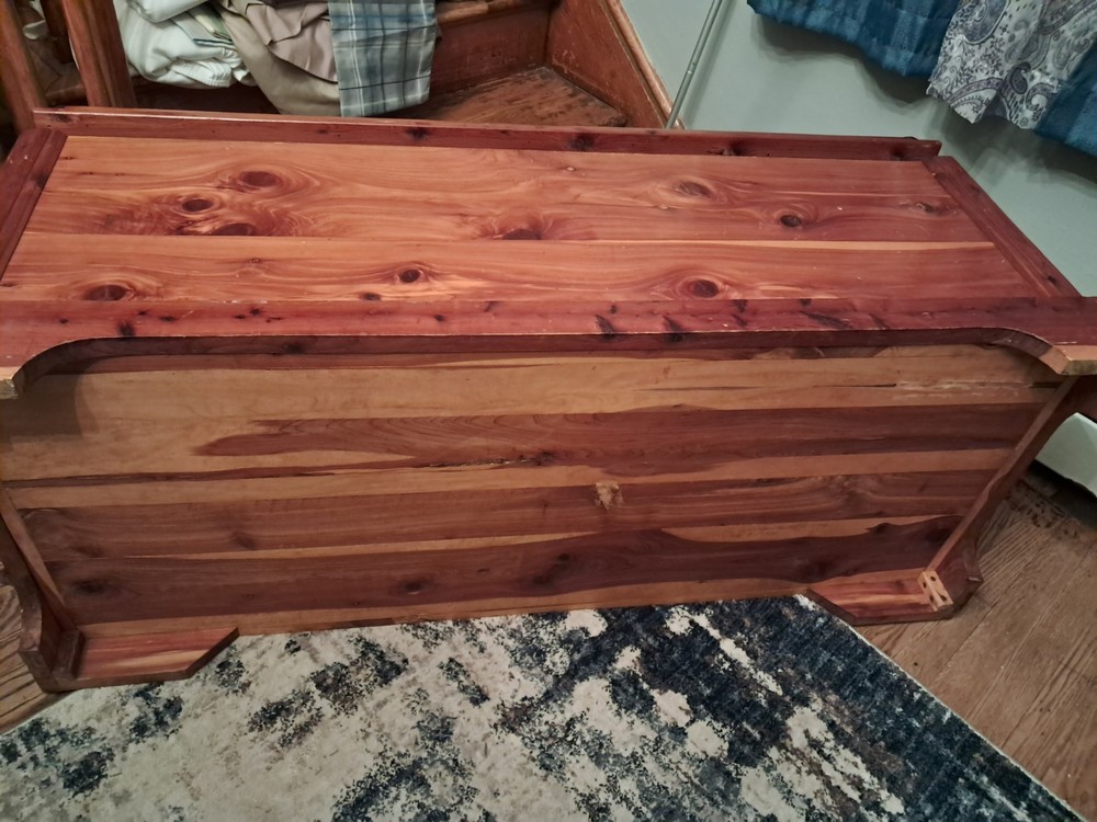 Vintage Red Cedar Blanket Chest with Brass Hardware, Solid Bedroom Storage