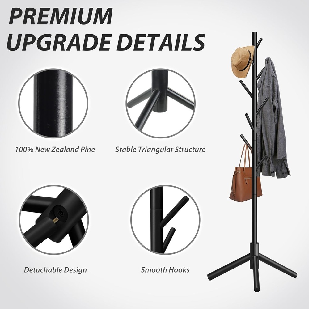 Wooden Coat Rack Freestanding Coat Rack W/ Stable Triangular Base