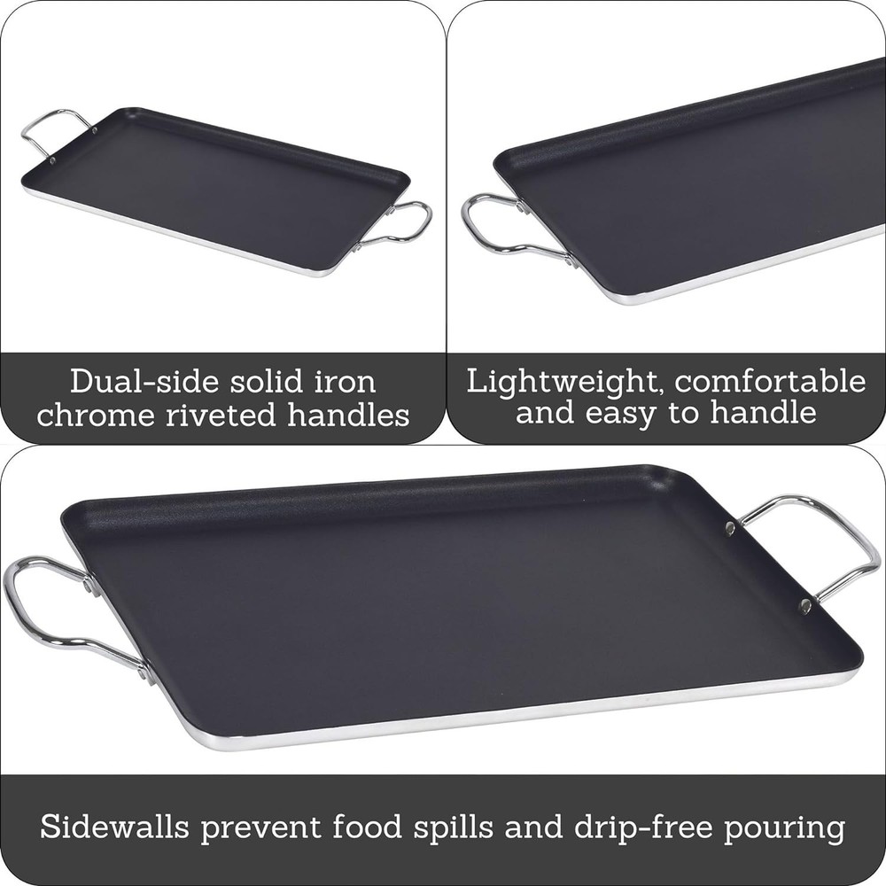 Double Burner Griddle Non-Stick 20-Inch, Black