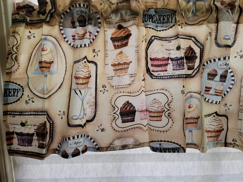 Cupcake Print Kitchen  Window Valance 100% Cotton