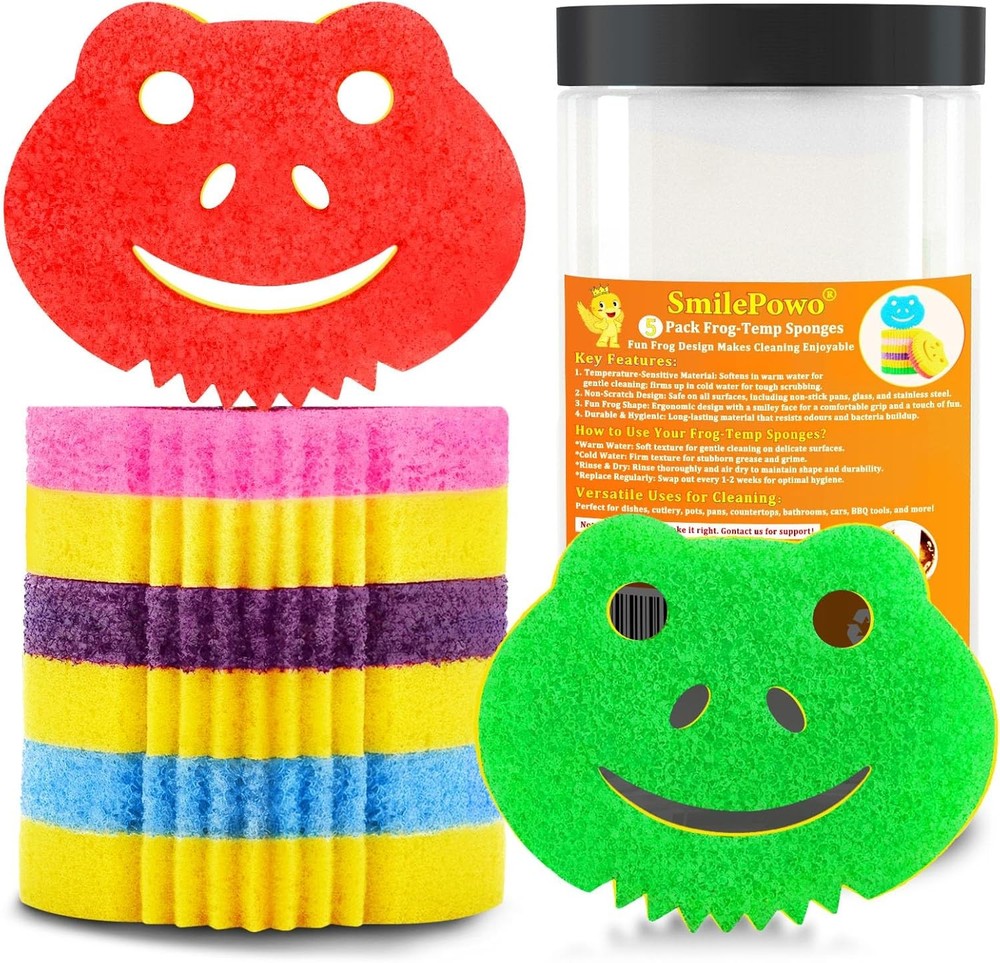 5 Pack Frog Dual-Sided Multi-Functional Scrub Sponge Dual-Sided Temperature