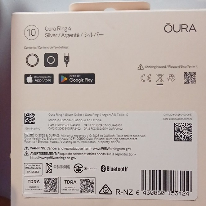 Oura Ring 4 Bluetooth Activity Tracker Silver Size 10 w/ Charger Cable