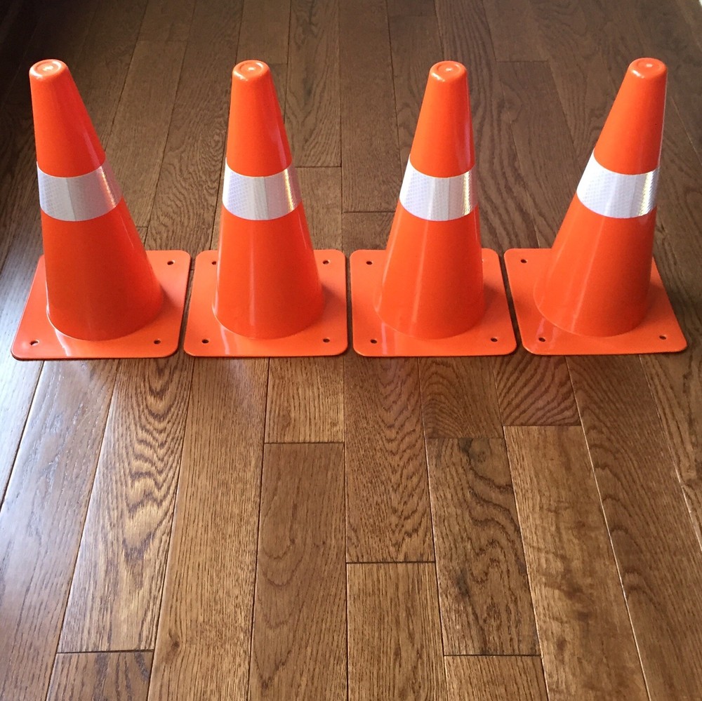 4 Orange Safety Cones Reflective Traffic Sports Night Mountable Stackable Set