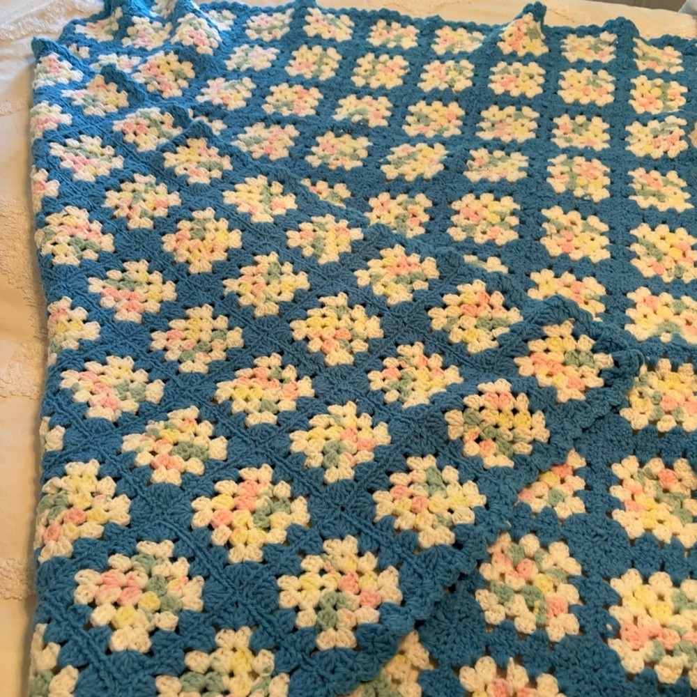 Crocheted, granny square throw blanket