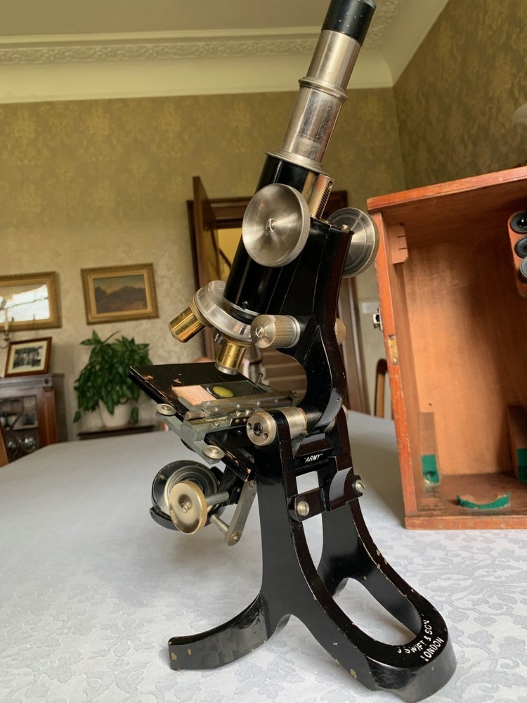 Antique J. Swift & Son - Army Bacteriological Brass Microscope - c1910, Cased