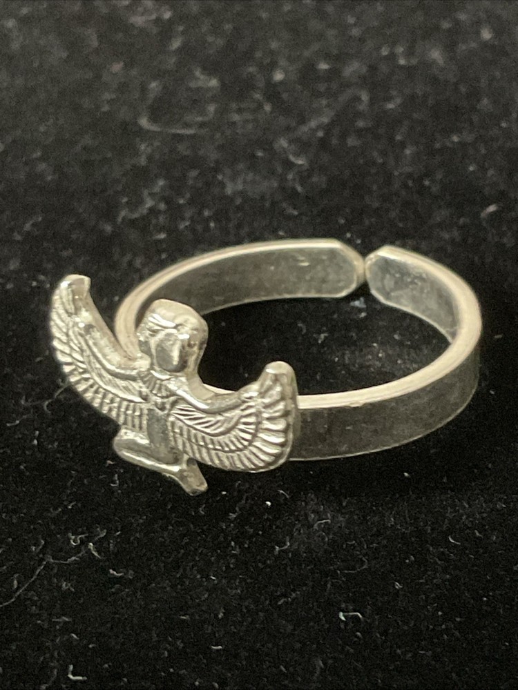 An elegant and modern silver ring featuring the goddess, Isis. Adjustable
