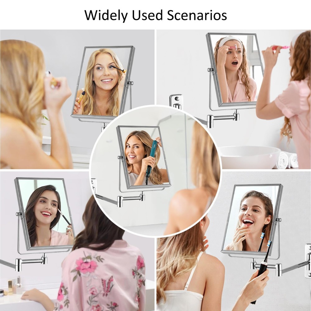 3X Magnifying Wall Mounted Vanity Makeup Mirror | Rectangular 8x6 Inch