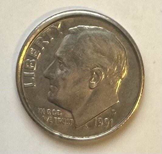 1991 D Dime Misaligned Die Error
