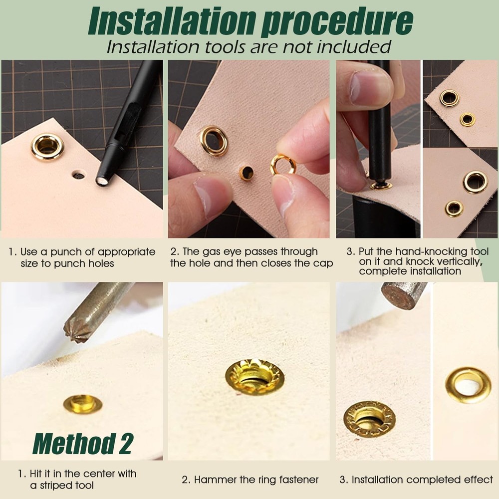 100 Sets Copper Grommets Eyelets, Gold 3/8-Inch 3/8" Grommet Solid Brass Meta...
