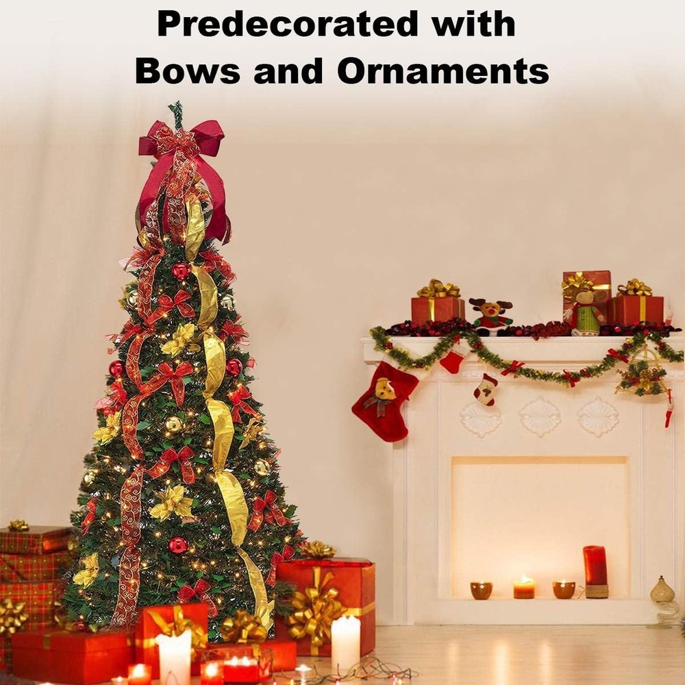 6Ft Pre-lit Christmas Tree Fully Decorated Pull-Up Christmas Tree with Remote