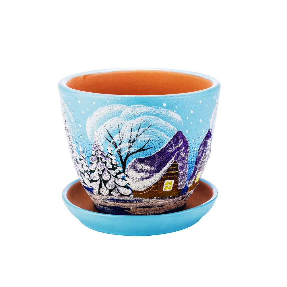 Winter Landscape 34-Ounce Ceramic Cachepot with Stand, Flower Cachepot