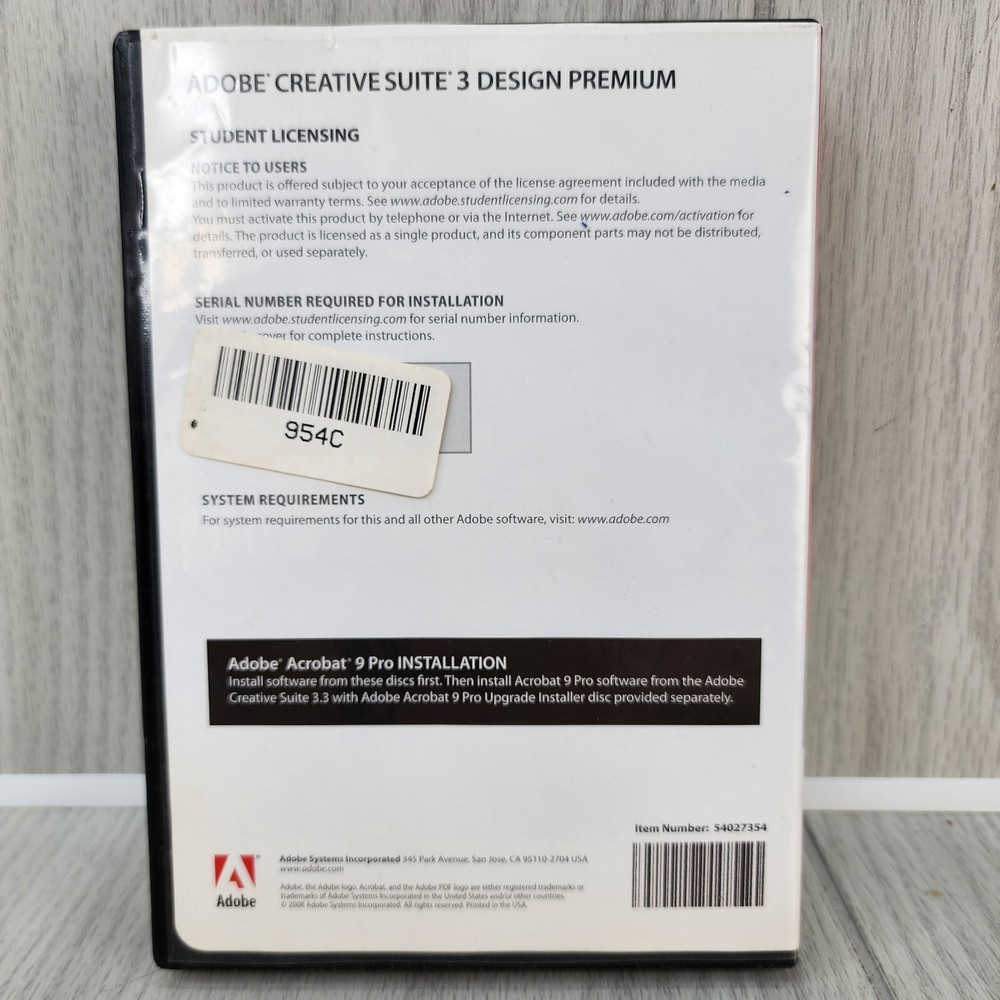 Adobe Creative Suite 3 Design Premium Macintosh 5 DISC Student Licensing Require