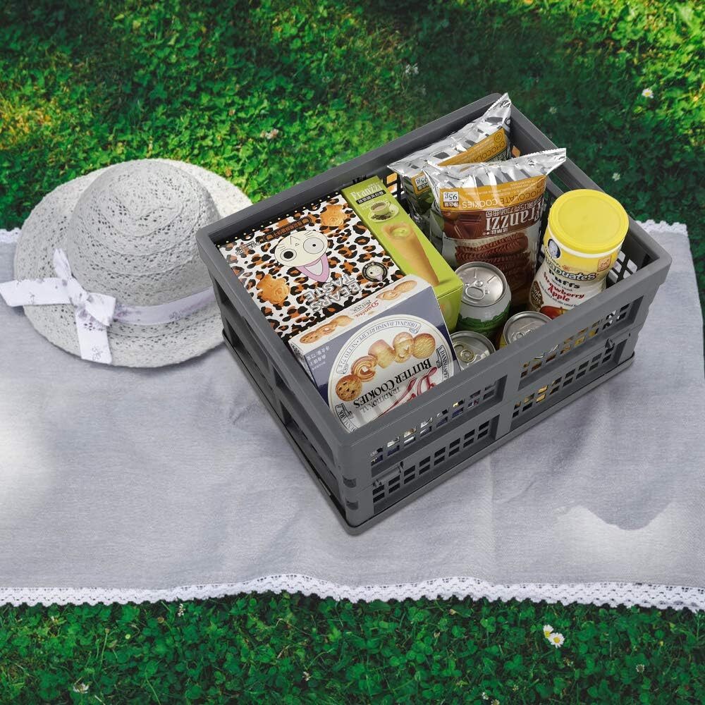 16 Liter Folding Plastic Containers, Grey Crate, 2 16 Quart, grey