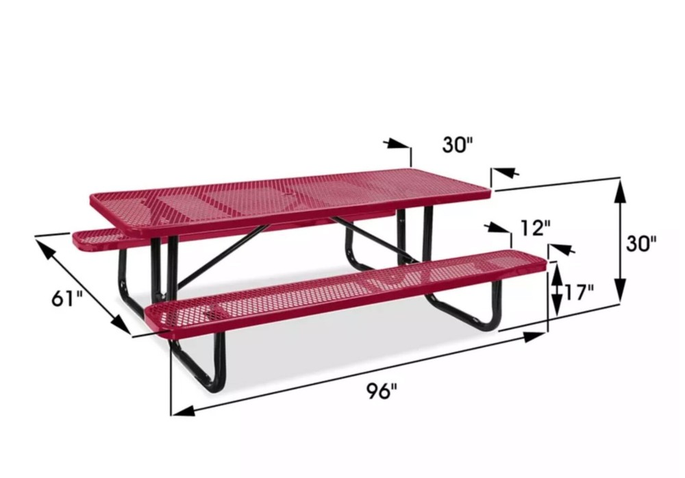 PICNIC TABLE Commercial - All Metal Construction & Steel Frame 8 Ft Rectangular