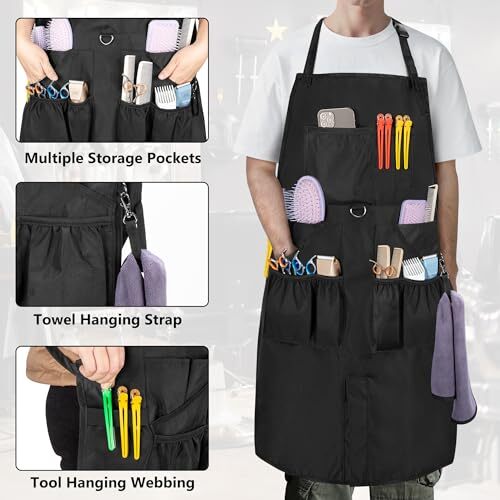 Barber Apron, Hair Stylist Apron with Multiple Pockets & Adjustable Neck