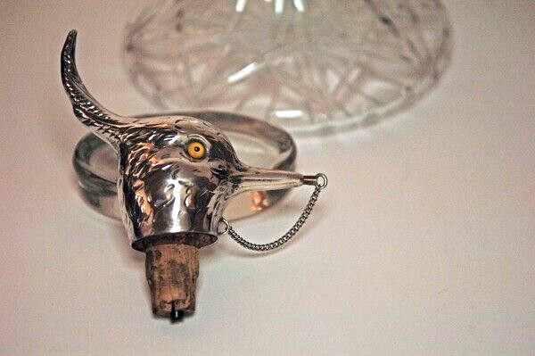 CRYSTAL SHIP'S / CAPTAIN'S DECANTER DECORATIVE PATTERN SILVER BIRD STOPPER