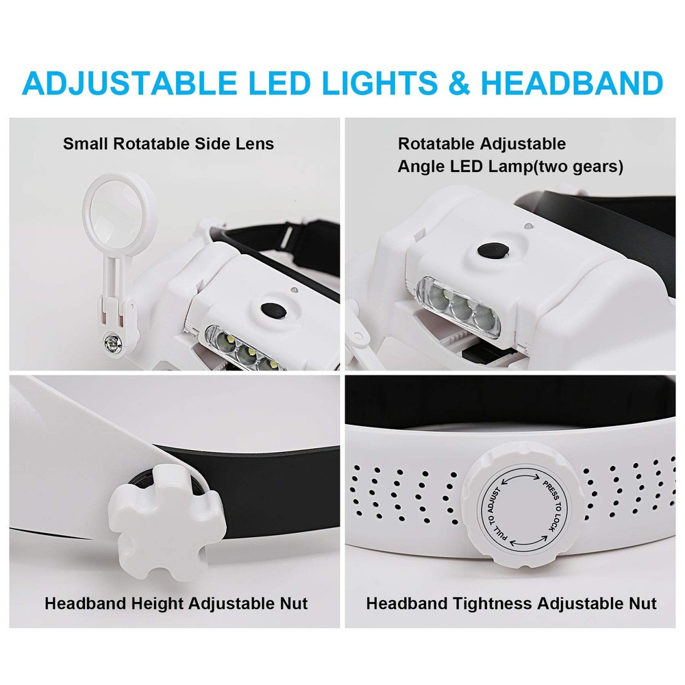 Dilzekui Headband Magnifying Glass with Light, Rechargeable Head Magnifying G...