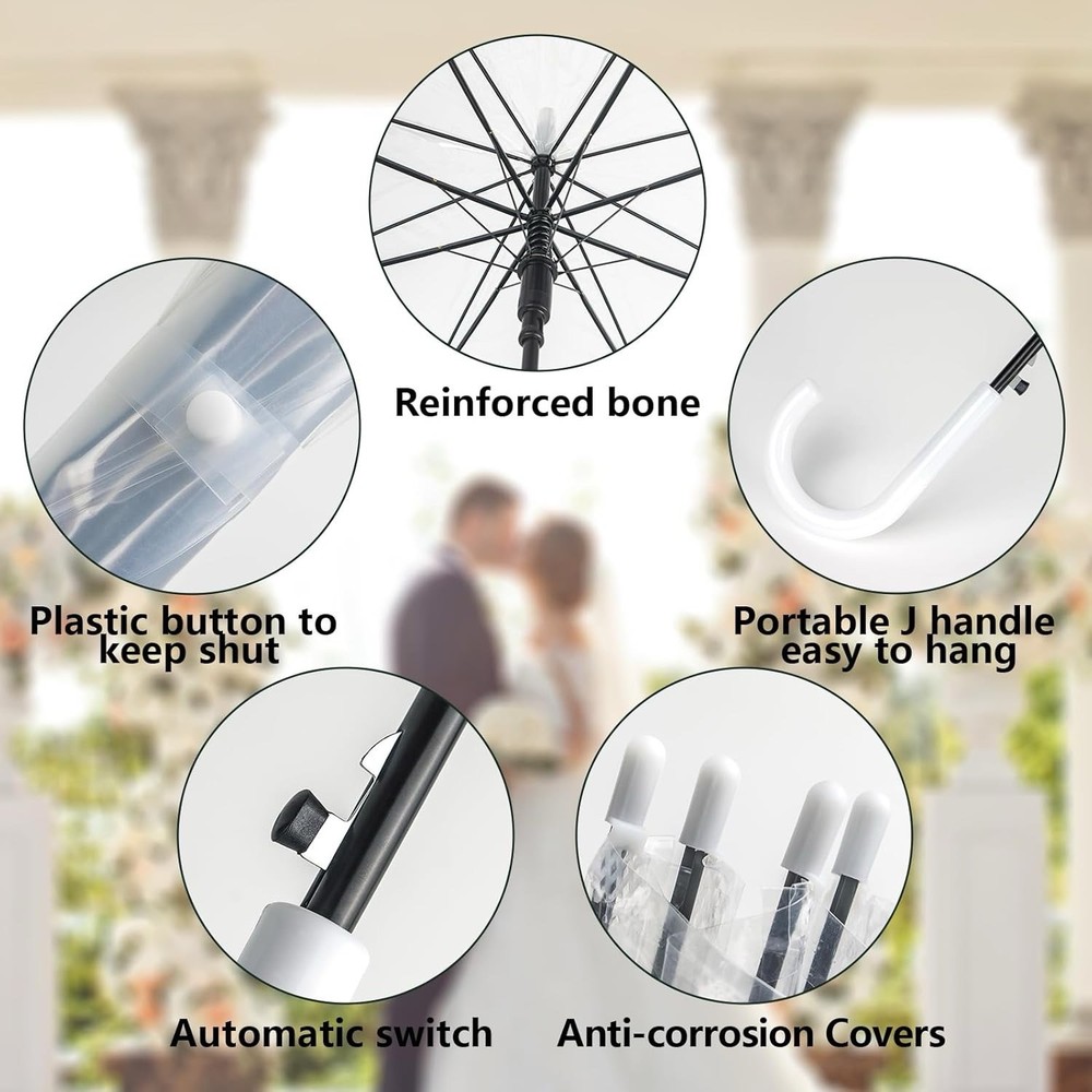 12 Pcs Wedding Umbrella Bulk,with J Hook Handle,Auto Open Stick Clear...