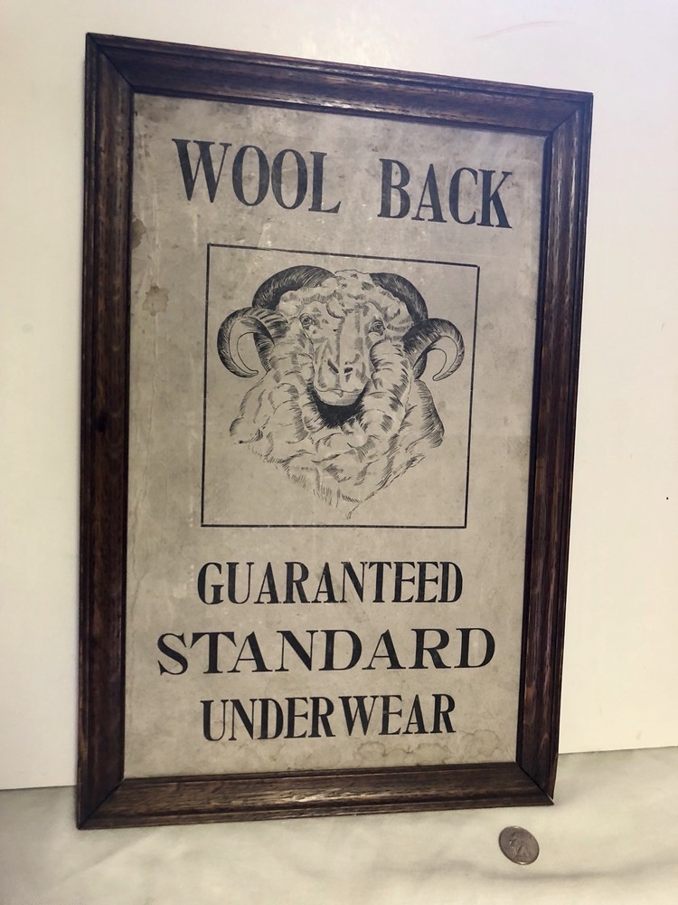 Antique Wool Underwear Advertising With RAM Head Graphic’s & Oak Frame
