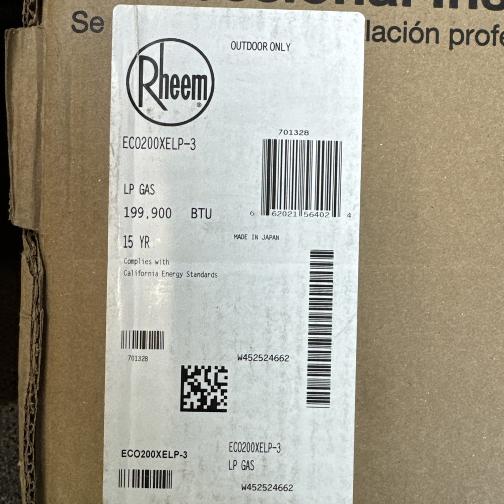 Rheem Performances + Outdoor LP Gas Tankless Water Heater ECO200XELP-3 (OB)