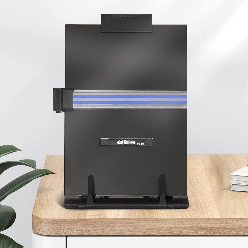 Black Metal Document Organizer with Clip - 7 Adjustable Positions for Office Use