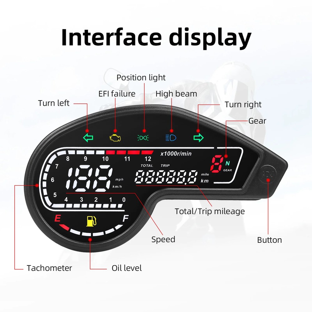 Universal Motor Digital Speedometer LED Tachometer Dashboard Instrument Panel