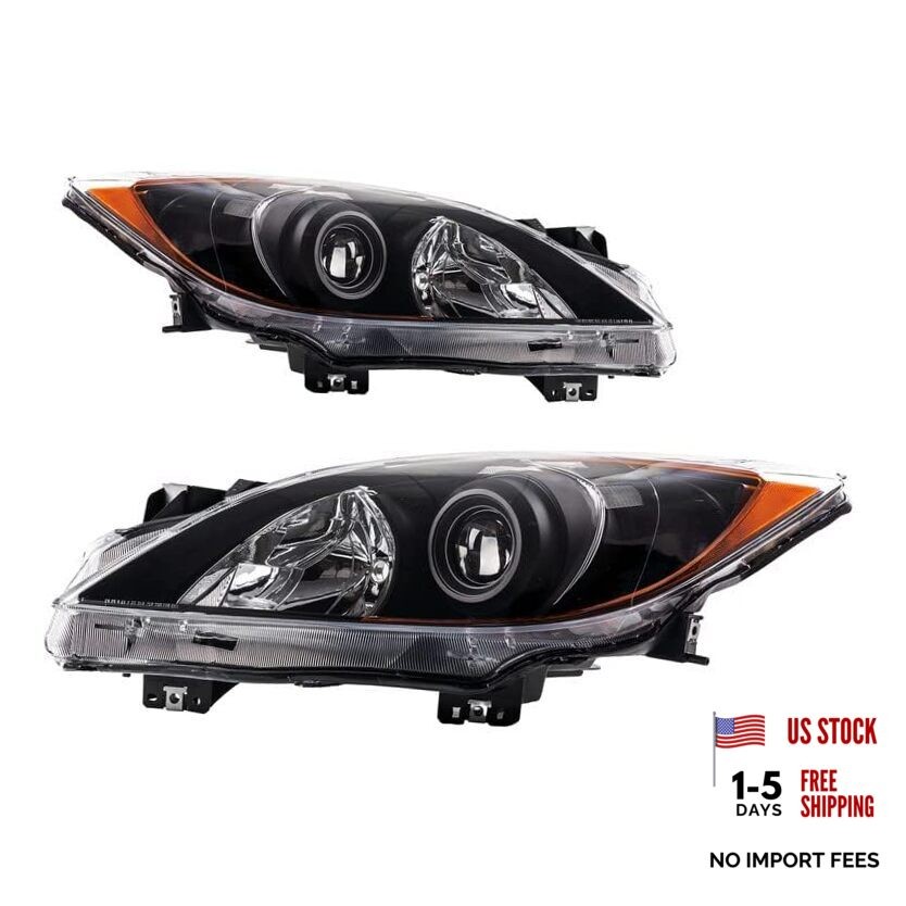 Headlight Assembly Pair, Compatible with 2010-2013 Mazda 3 2.0/2.5L, Chrome