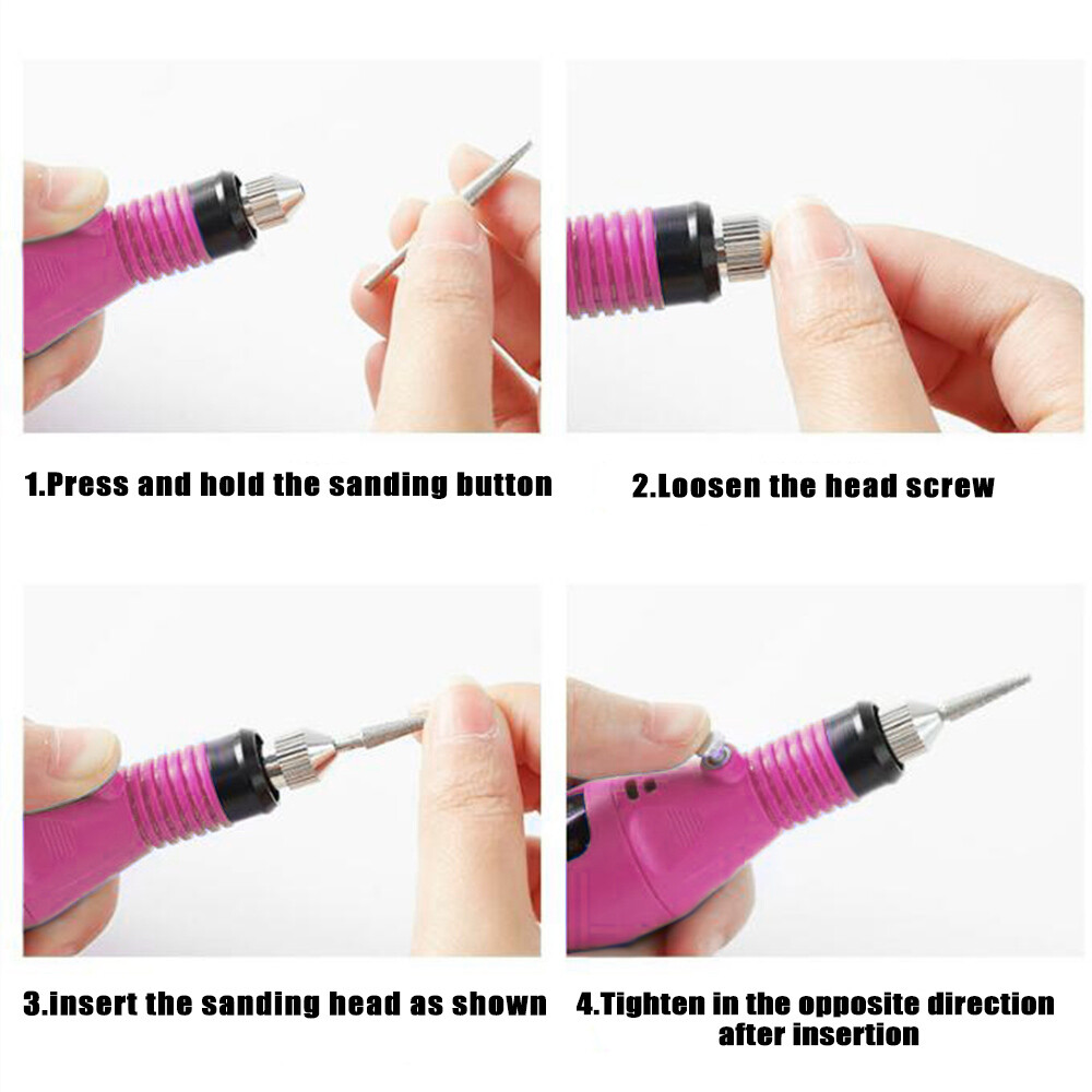 Nail Art Fas Drill KIt Electric File Buffer Bits Acrylic Portable Machine Pink