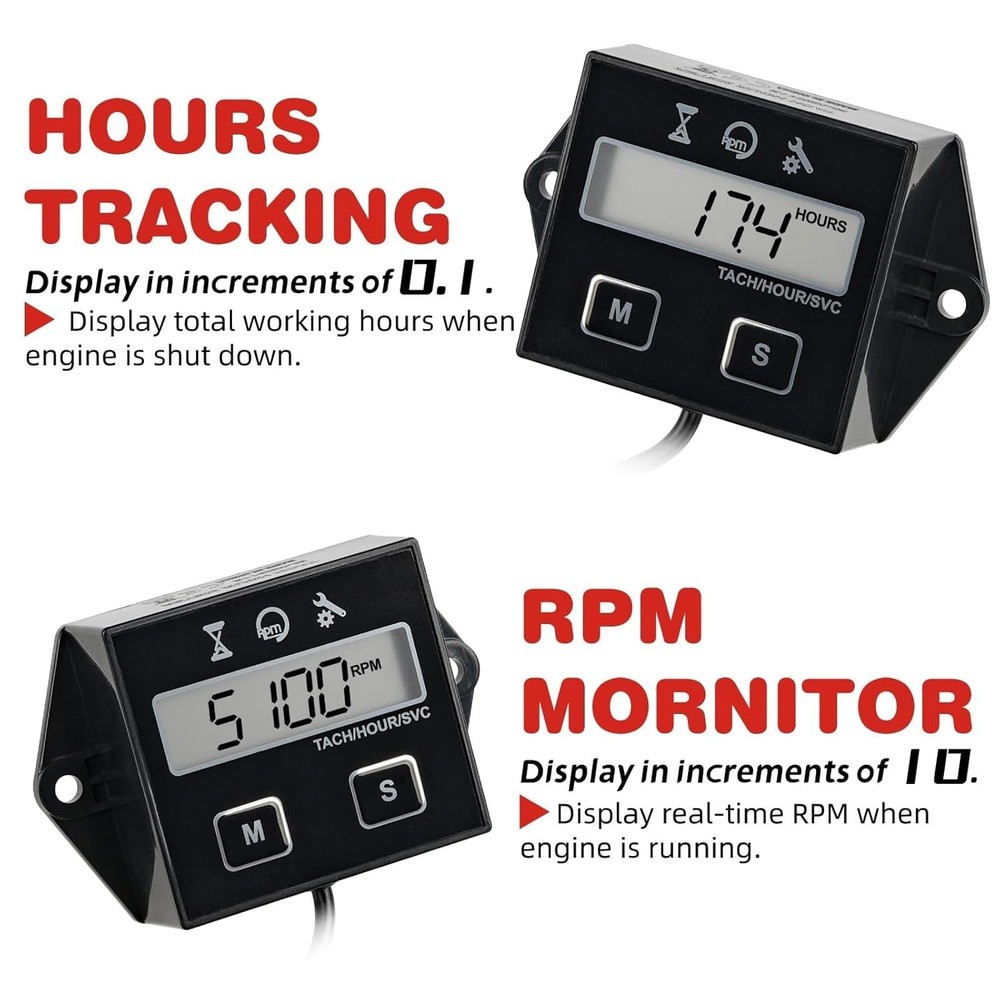 Digital Inductive Tachometer & Hour Meter for Engines & Equipment
