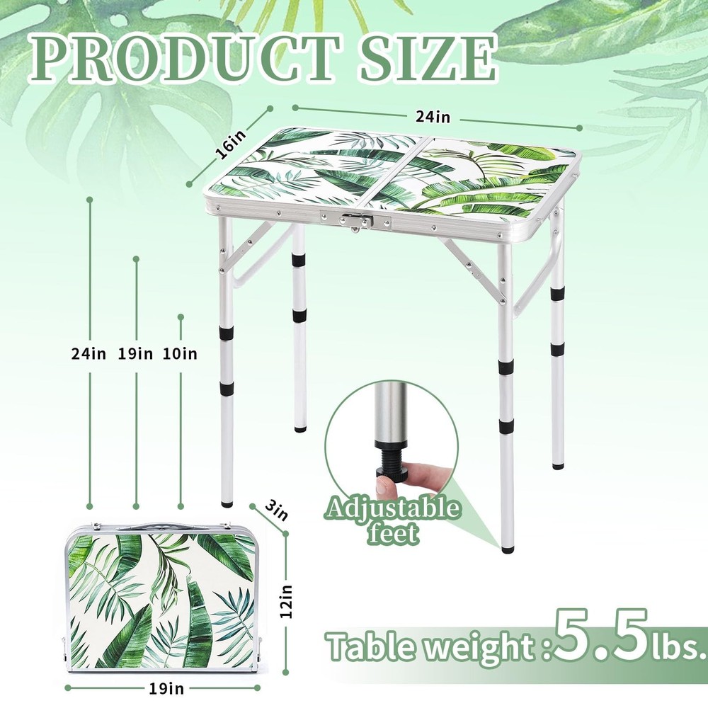 Folding Camping Table 2ft Portable Pinic Table Adjustable Height Small Card T...