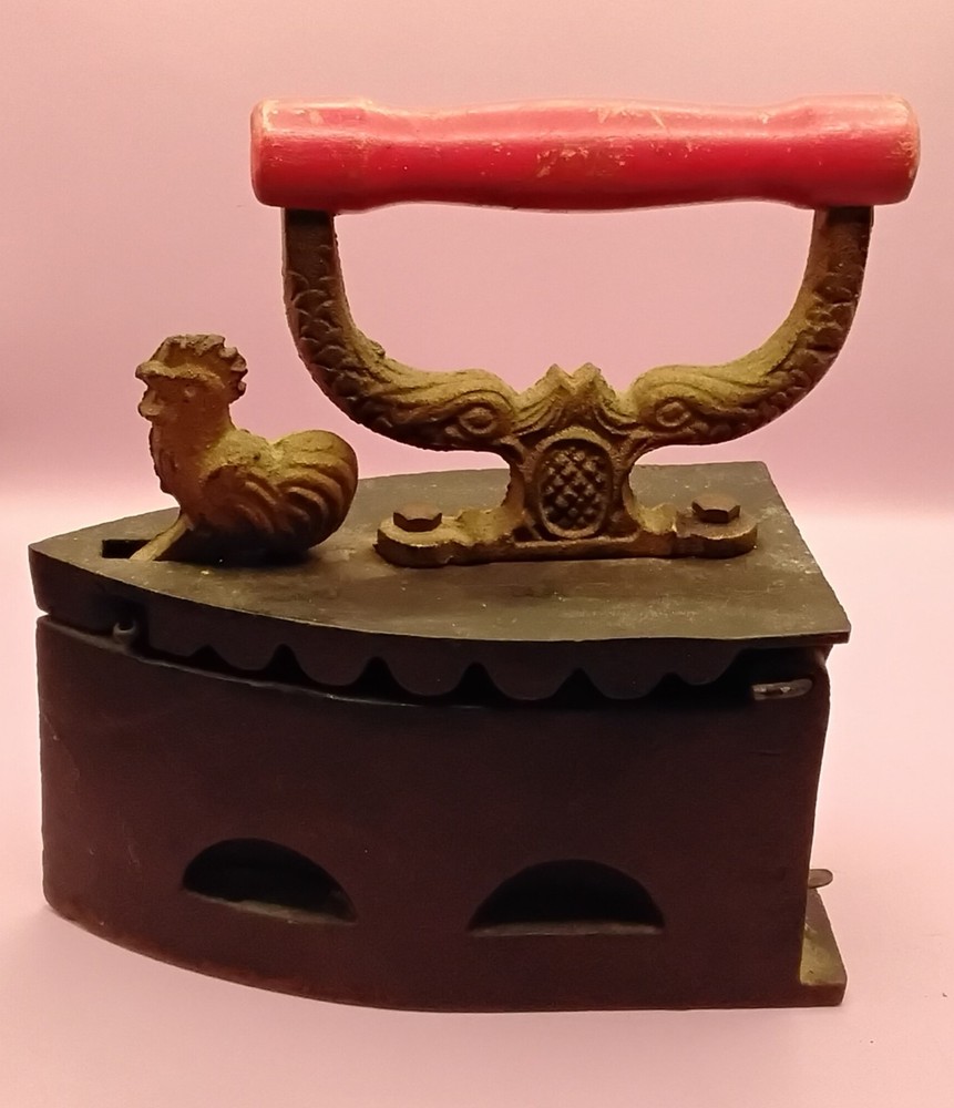 Vintage Charcoal/Coal Cast Iron With Red Handle & Chicken Latch