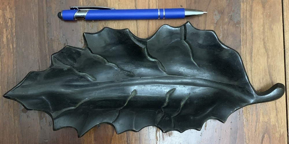Unique solid metal leaf-shaped tray, candy dish—red oak? Brutalist Art?