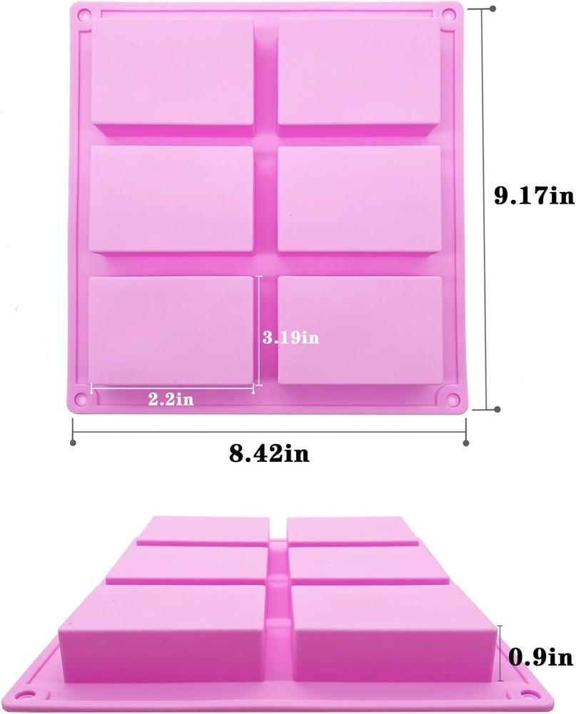 3 Pack Silicone Rectangle Soap Molds with 6 Cavities for Baking Soap Making