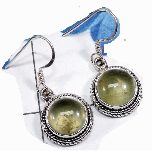 Round Prynite Sterling Silver Drop Dangle Earrings