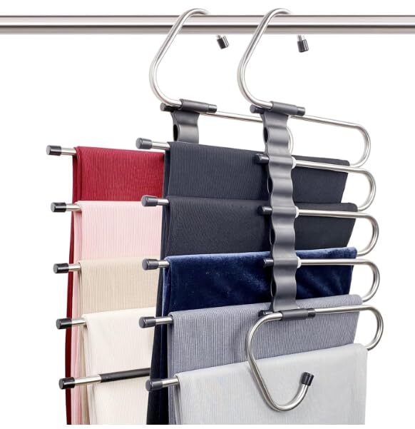 Space Saving Pant Hangers-Set of 2 for Closet. Multiple Layers Multi Function...