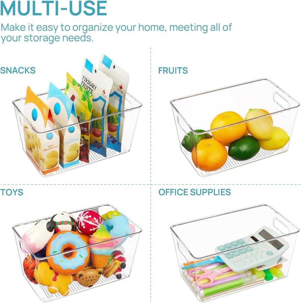 Medium Clear Storage Bins with Handles – Durable 6 PCS Kitchen Organization Set