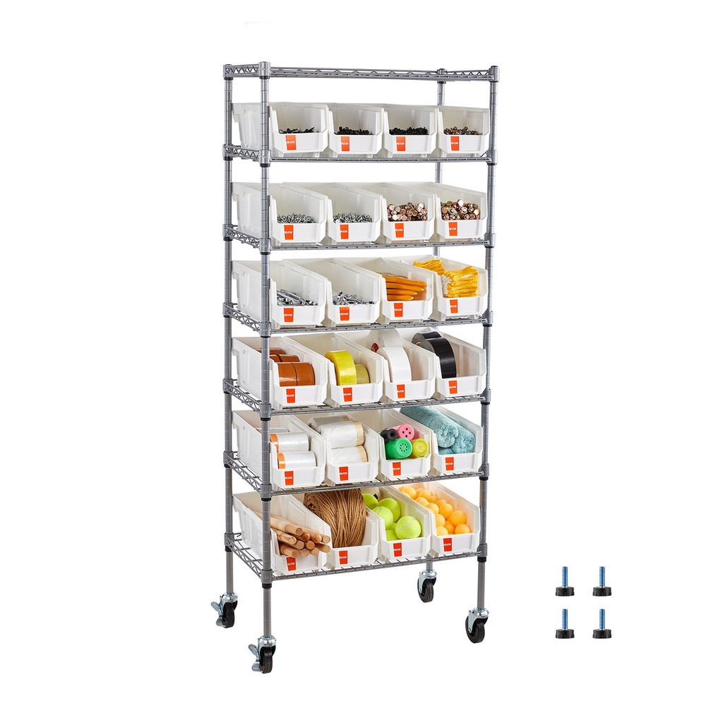 VEVOR Rolling Bin Storage Rack 7-Tier Bin Rack Storage System with 24 Small Bins