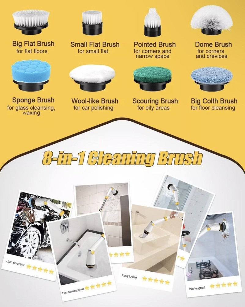 Qimedo Electric Spin Scrubber with Two 50-Inch Handle, White