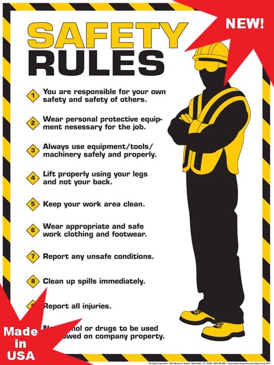 Safety Rules Poster 18" x 24" Laminated
