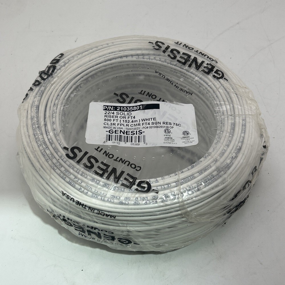 GENESIS  21035801 Solid Jacketed Speed Cable 500 ft. 22/4, White