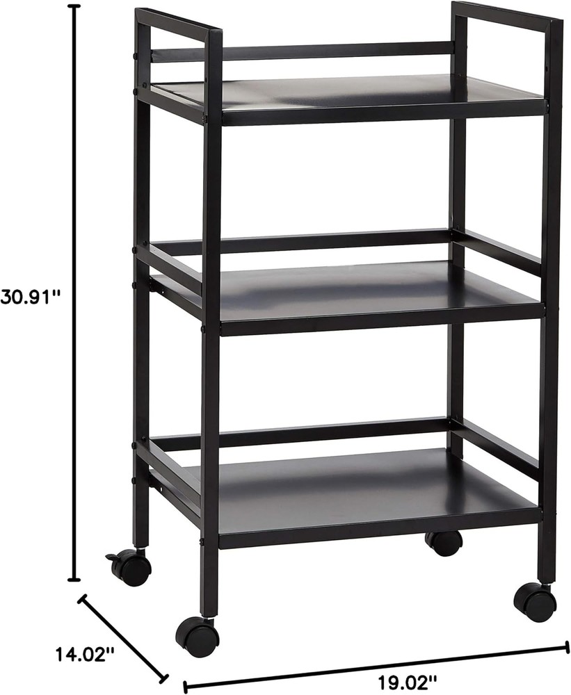 3-Tier Metal Rolling Cart Black