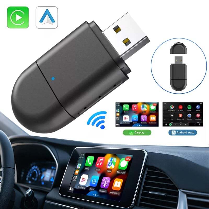 Wireless USB Carplay Adapter Dongle For iPhone Apple Android Auto Plug &Play