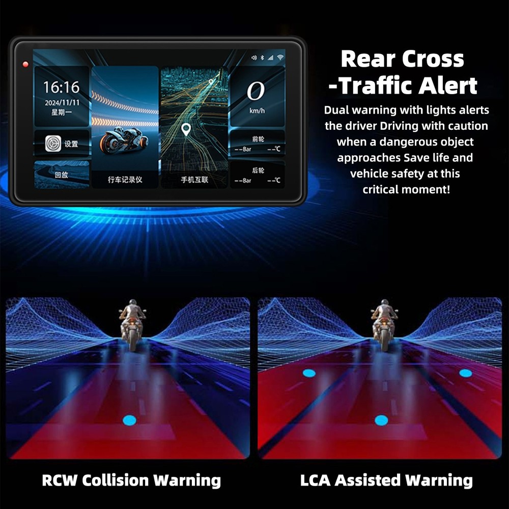 7Inch Motorcycle Navigation GPS Wireless Carplay Android Touch Screen + TPMS