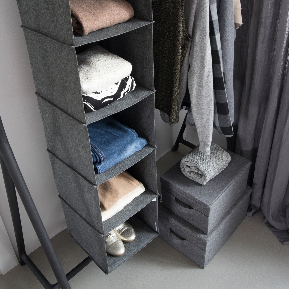 Bigso Soft Foldable Polyester Storage Box with Lid | Medium | Grey