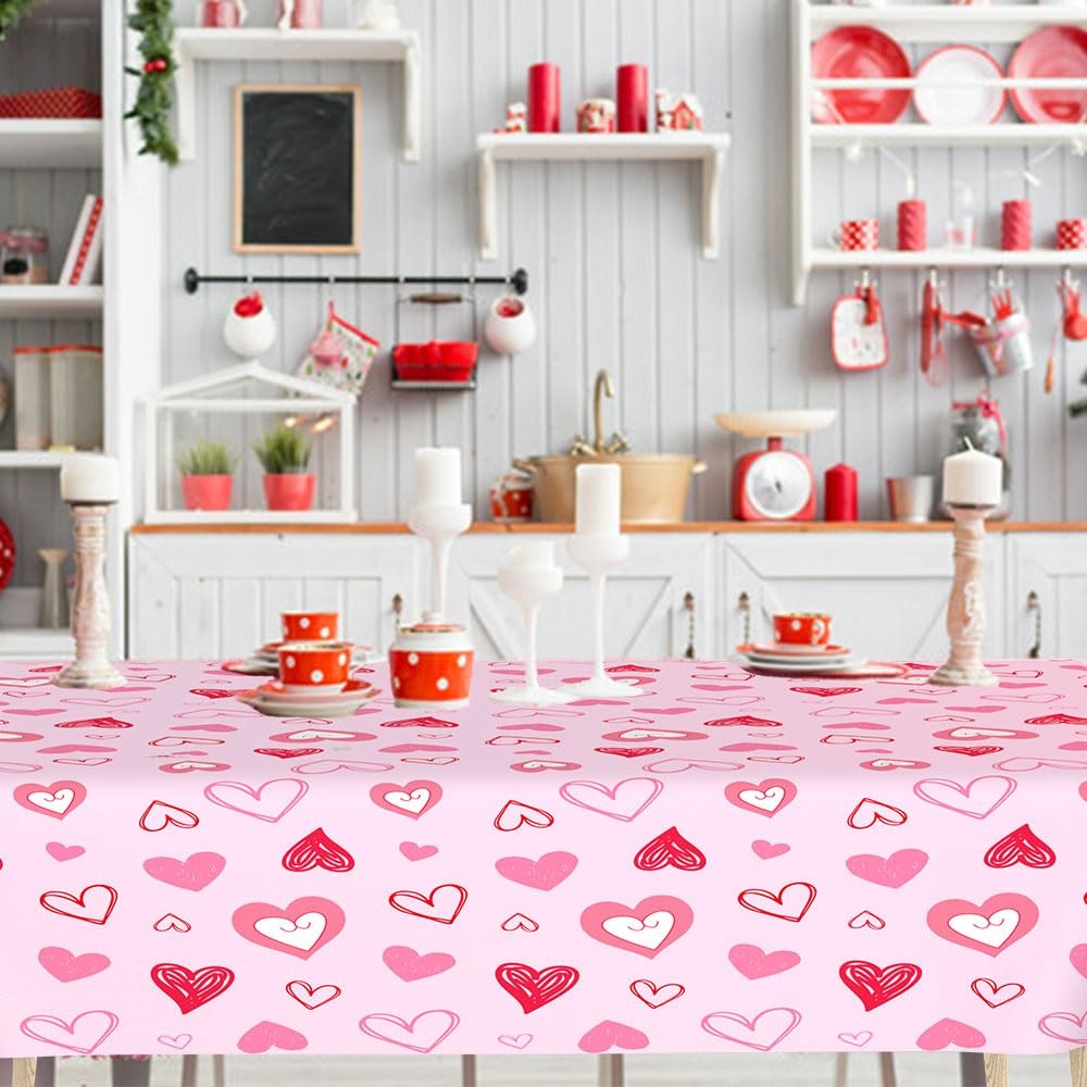najdeiuyt Valentines Tablecloth, 2 PCS Disposable Plastic 2 Pack, Valentine