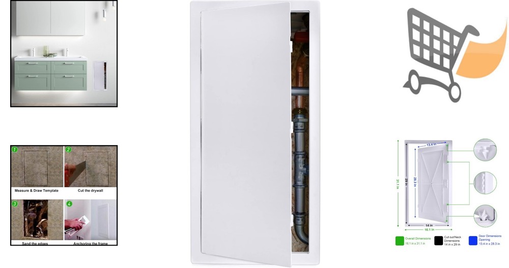 Plastic Access Panel 14x29 Inch for Drywall Ceiling Hinged Removable White