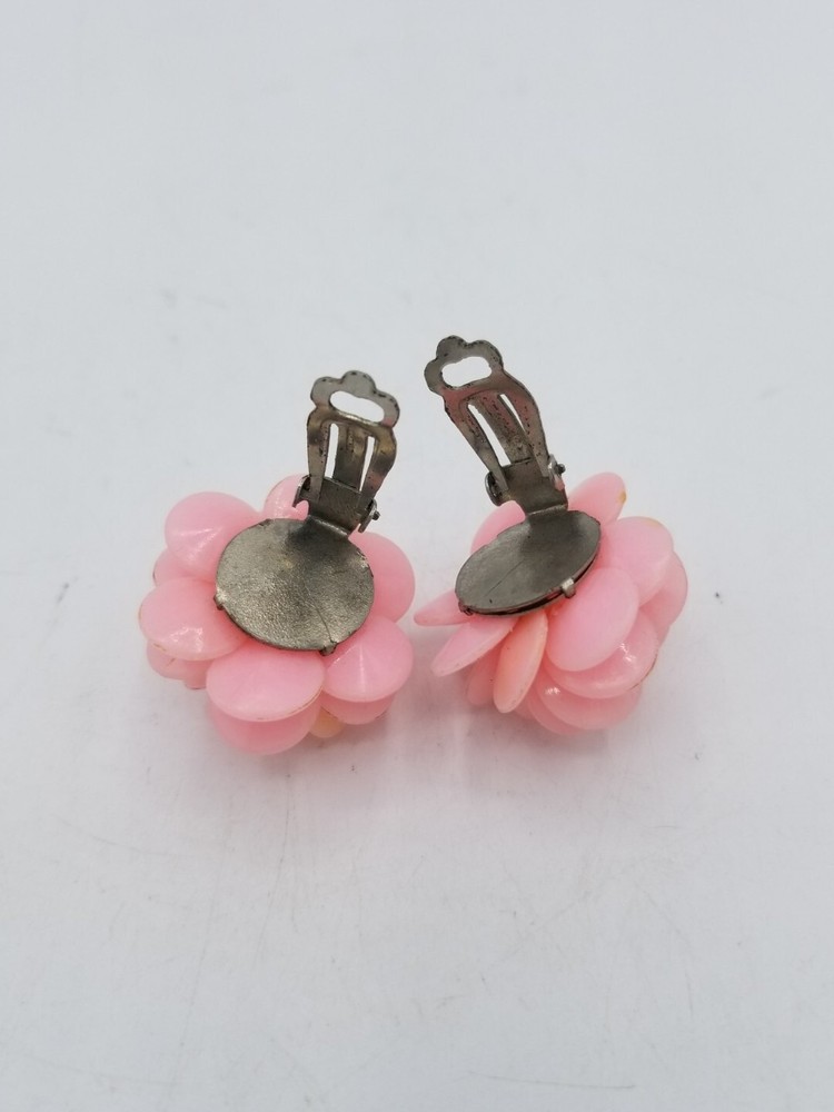 Pink Flower Clip On Earrings