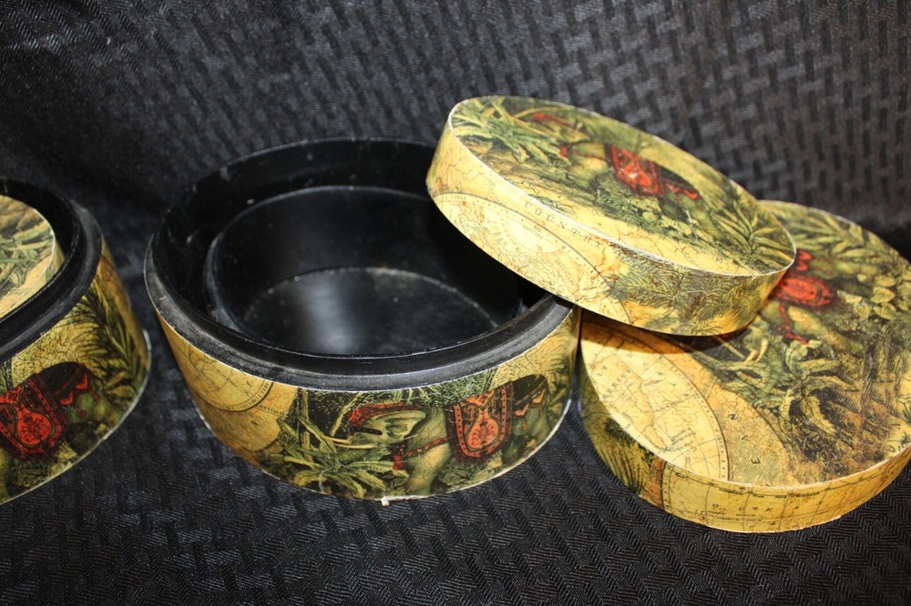 Set of 2 (4 ct) Stackable Nesting Oval Storage Boxes:World Globe Elephant Jungle