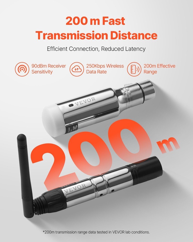DMX Wireless Receiver Transmitter Rechargeable Battery Stage Light 8 PCs Silver